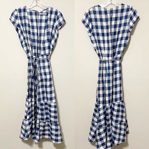 Reformation Size S Blue White Calista Linen Midi Wrap Dress Tie Waist